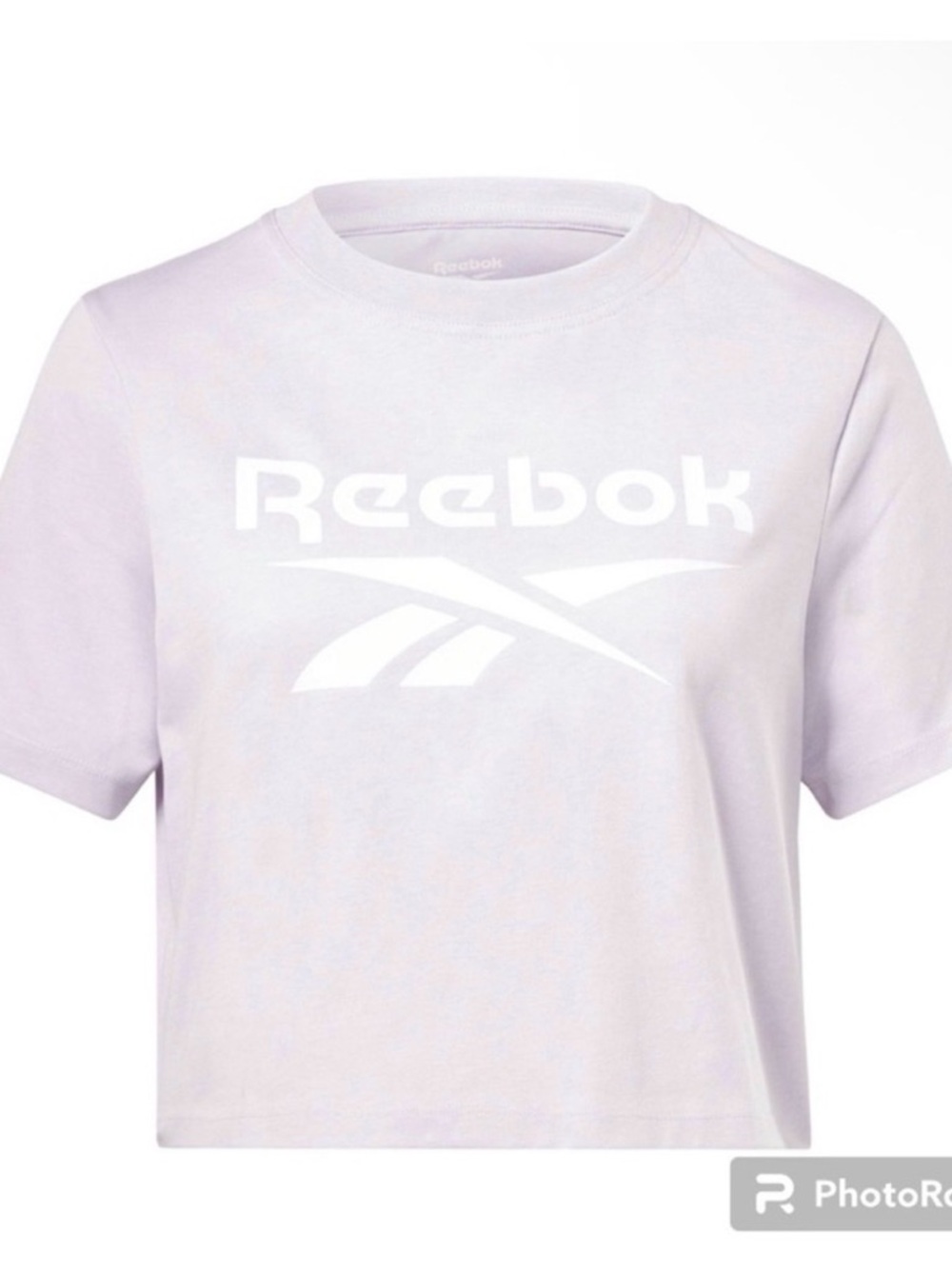Reebok Womens Light Purple Lavender Cropped T-Shirt Vector Logo Short Sleeve L